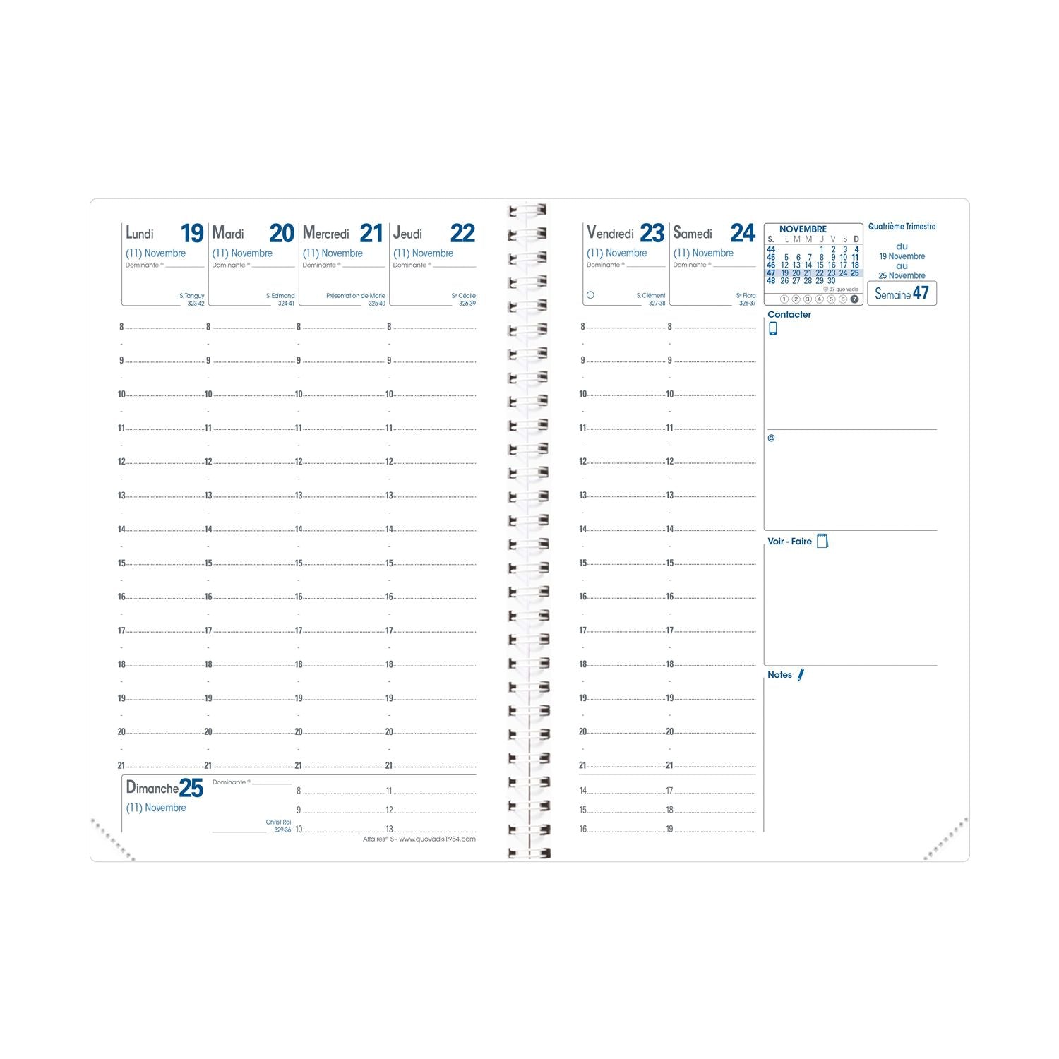 Agenda 2025 QUO VADIS Affaires S Impala - 1 semaine sur 2 pages - 10 x 15 cm - Bleu océan - 3371010480906