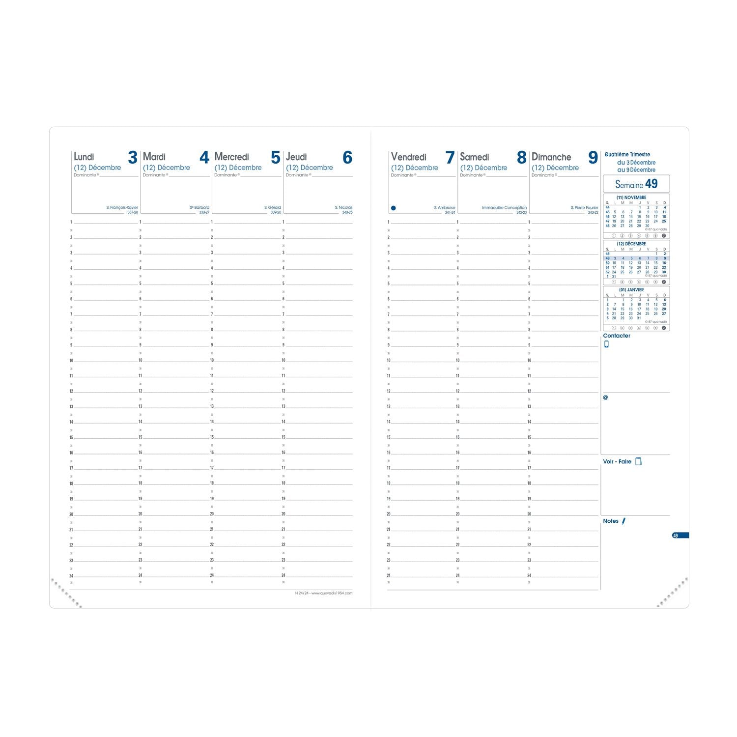 Agenda 2025 QUO VADIS H24/24 Impala - 1 semaine sur 2 pages - 16 x 24 cm - Noir - 3371010126057