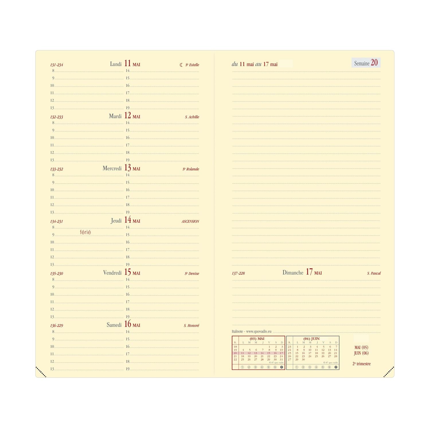 Agenda 2025 QUO VADIS Italnote Marlow - 1 semaine + notes - 8.8 x 17 cm - Bleu nuit - 3371010498635