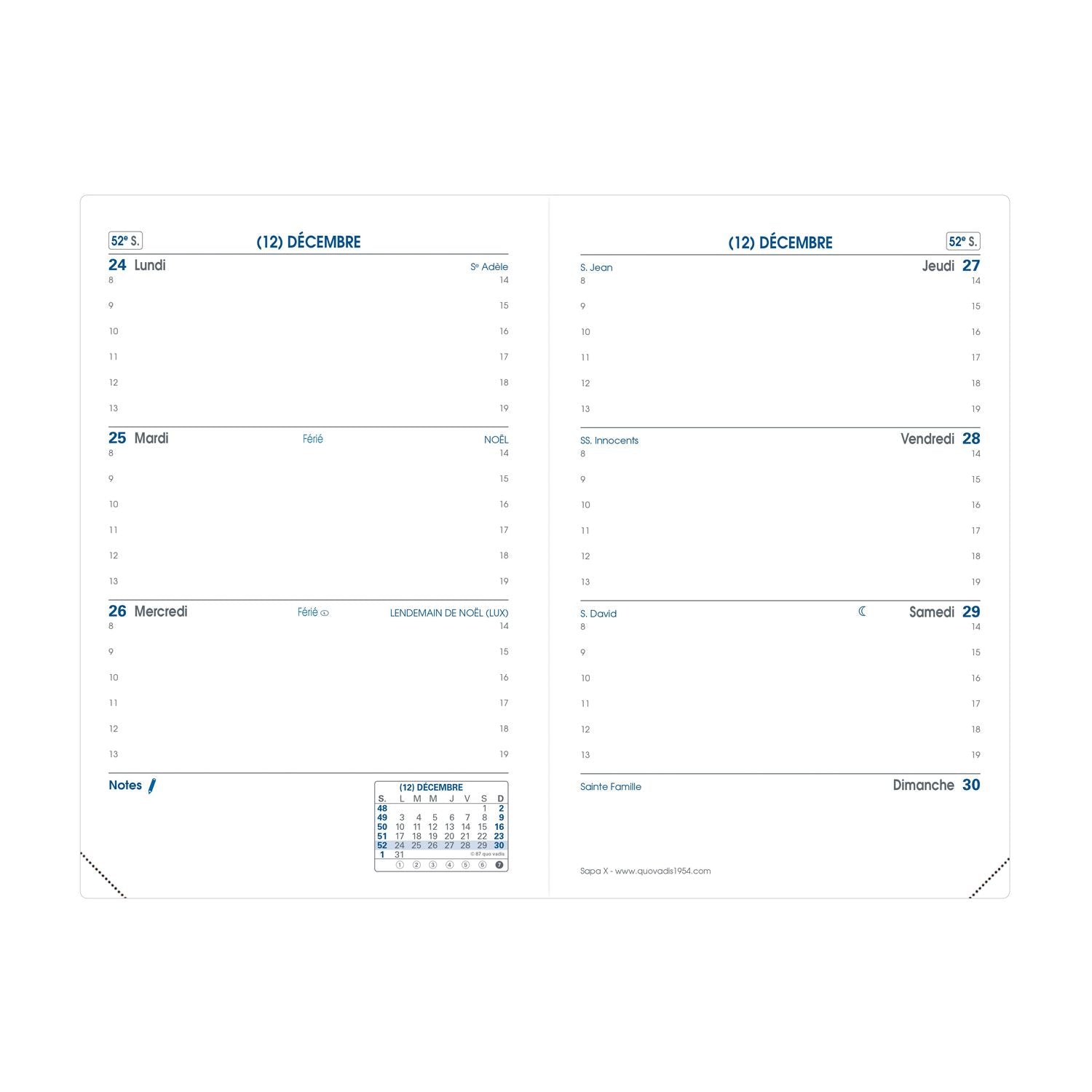 Agenda 2025 QUO VADIS Sapa-X Impala - 1 semaine sur 2 pages - 10 x 15 cm - Bleu océan - 3371010481064