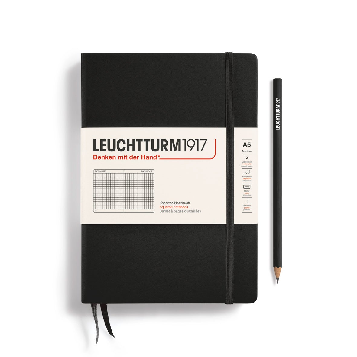 Carnet LEUCHTTURM1917 Classic - A5 - Hardcover - Quadrillé - Black - 4004117258381