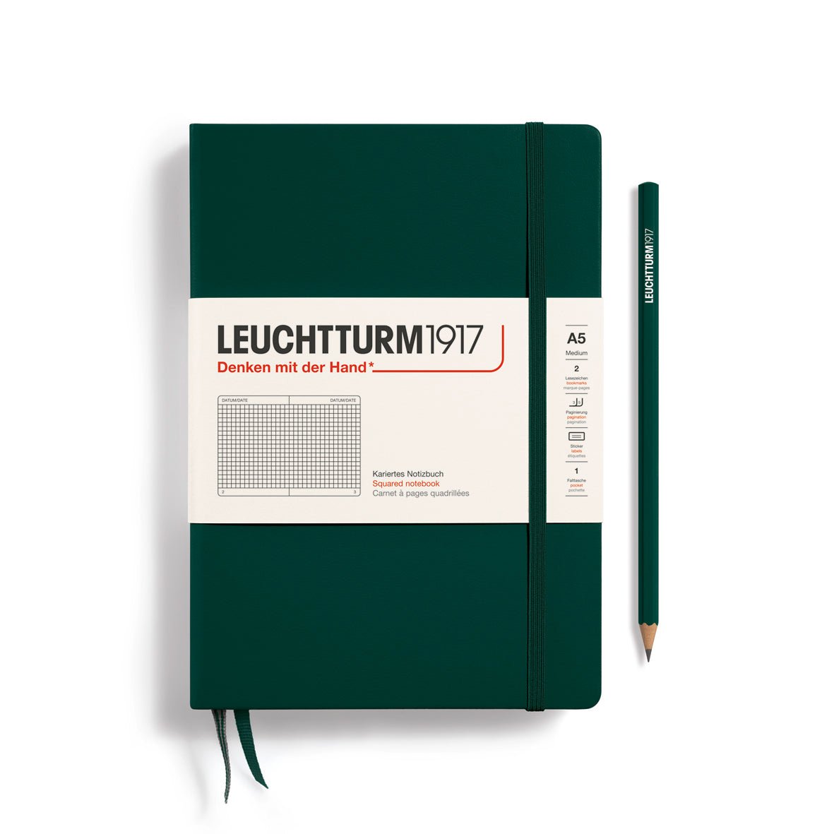 Carnet LEUCHTTURM1917 Classic - A5 - Hardcover - Quadrillé - Forest Green - 4004117625954