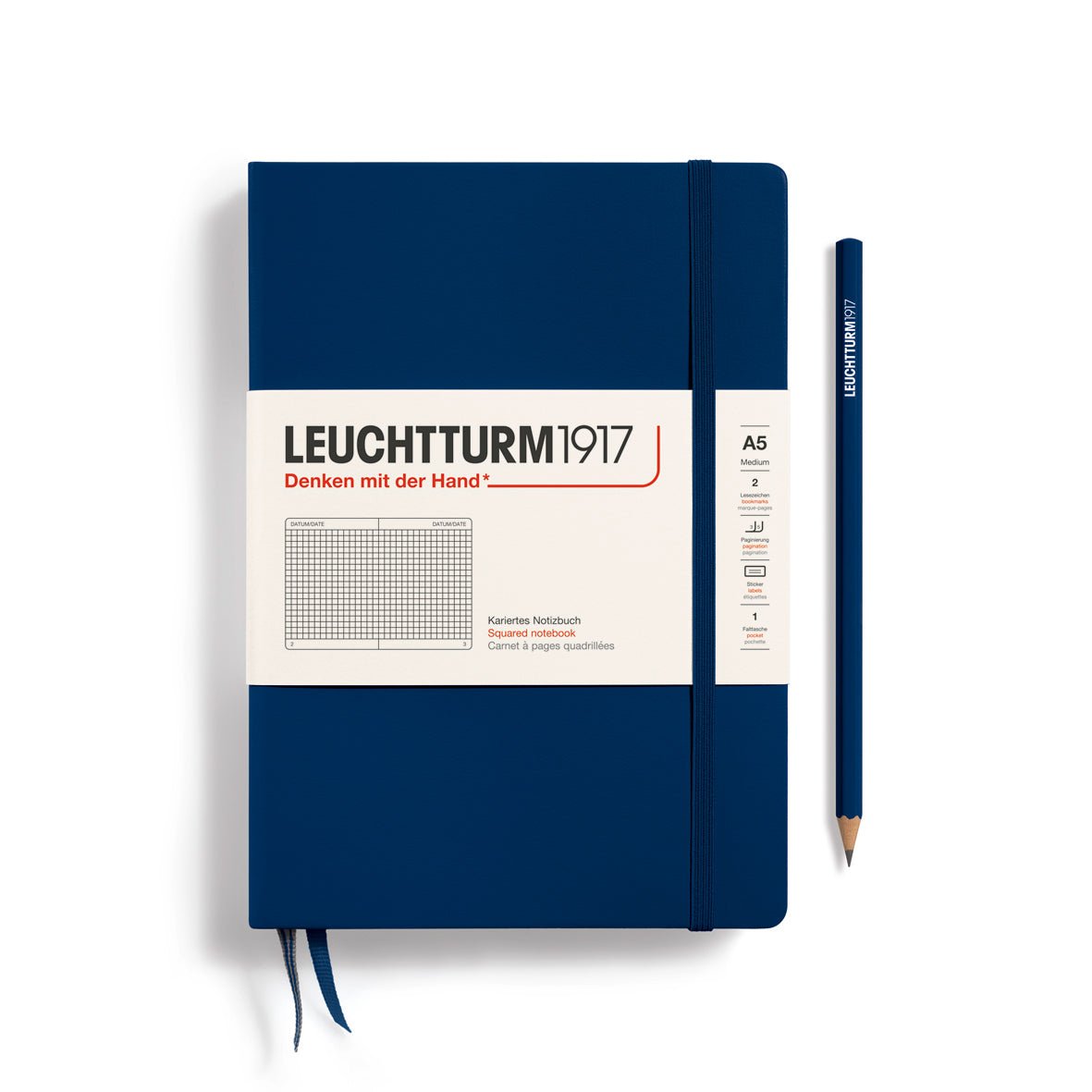 Carnet LEUCHTTURM1917 Classic - A5 - Hardcover - Quadrillé - Marine - 4004117393853