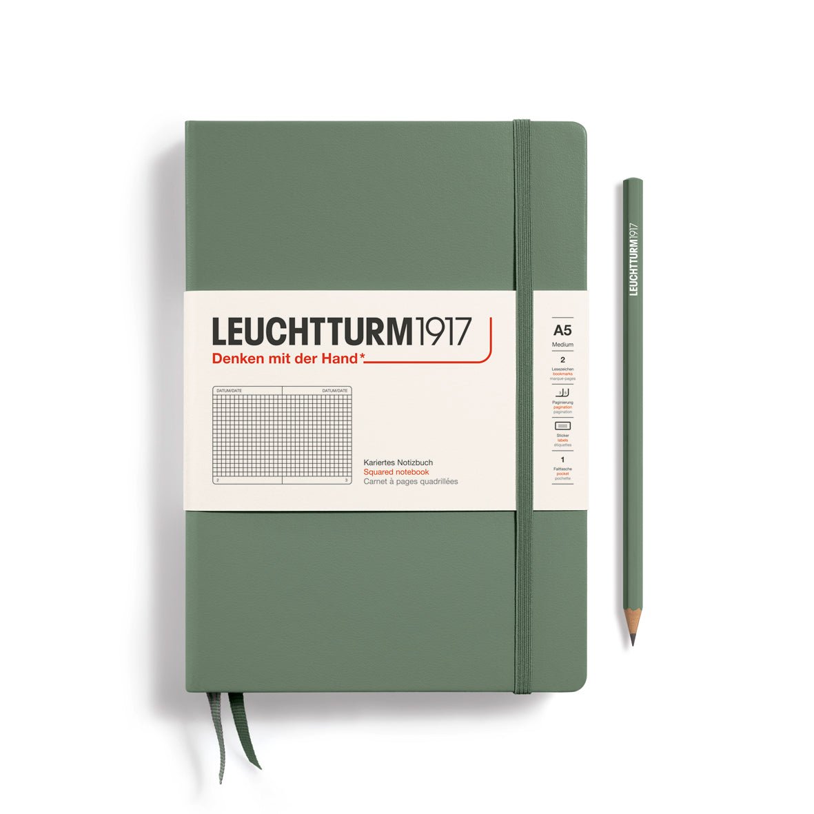 Carnet LEUCHTTURM1917 Classic - A5 - Hardcover - Quadrillé - Olive - 4004117609404