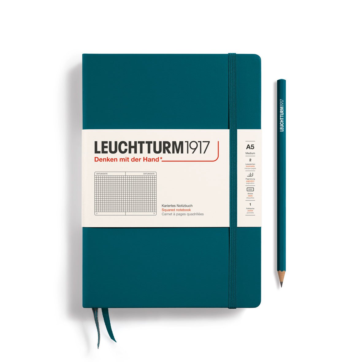 Carnet LEUCHTTURM1917 Classic - A5 - Hardcover - Quadrillé - Pacific Green - 4004117551888