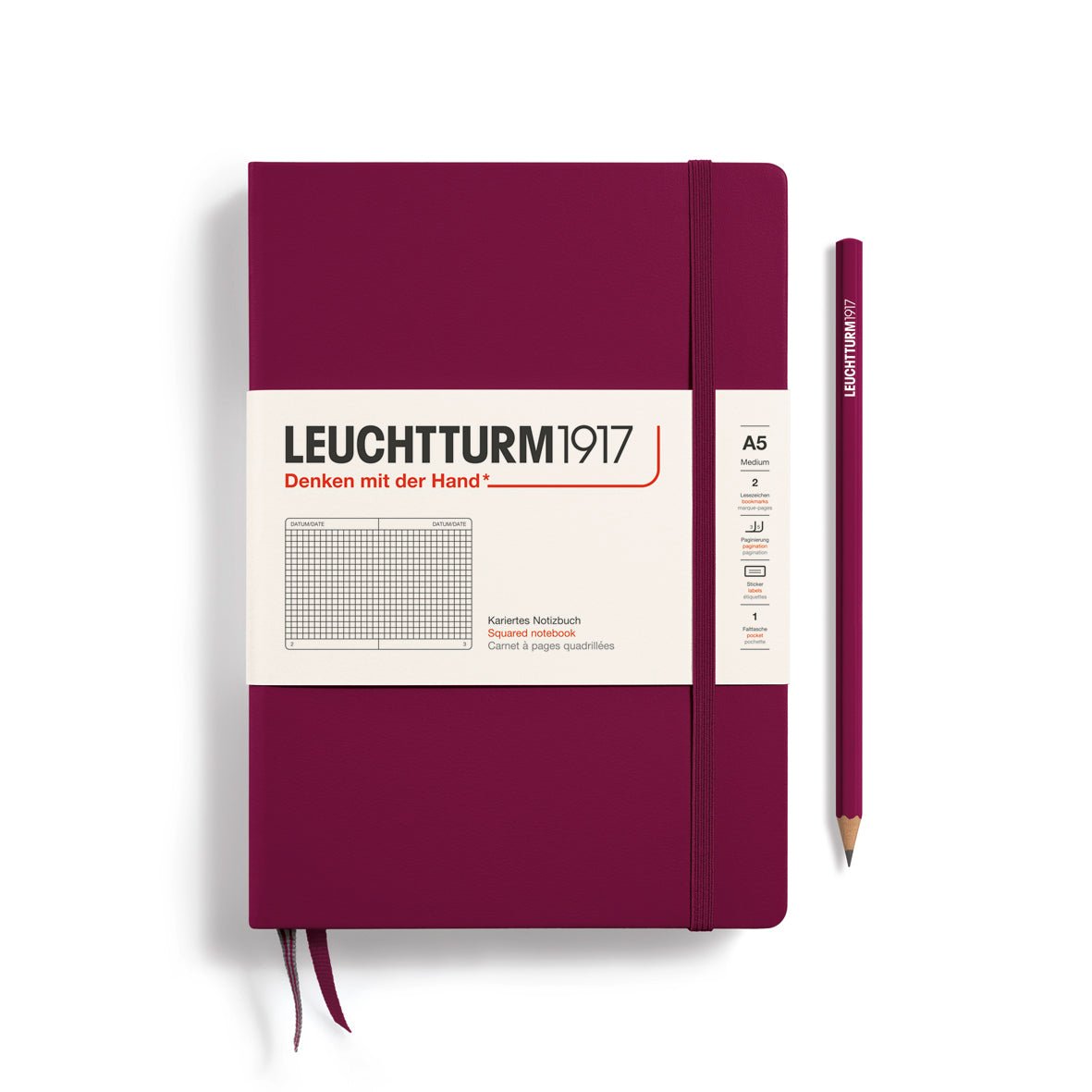 Carnet LEUCHTTURM1917 Classic - A5 - Hardcover - Quadrillé - Port Red - 4004117551895