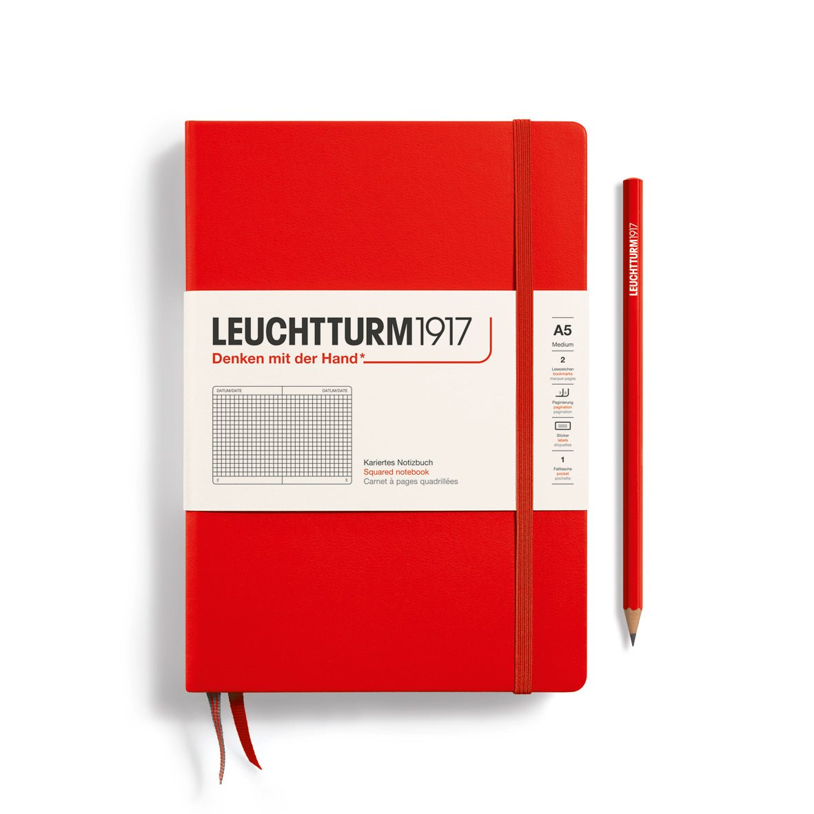 Carnet LEUCHTTURM1917 Classic - A5 - Hardcover - Quadrillé - Red - 