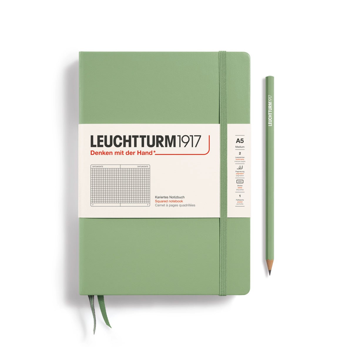 Carnet LEUCHTTURM1917 Classic - A5 - Hardcover - Quadrillé - Sage - 4004117569999