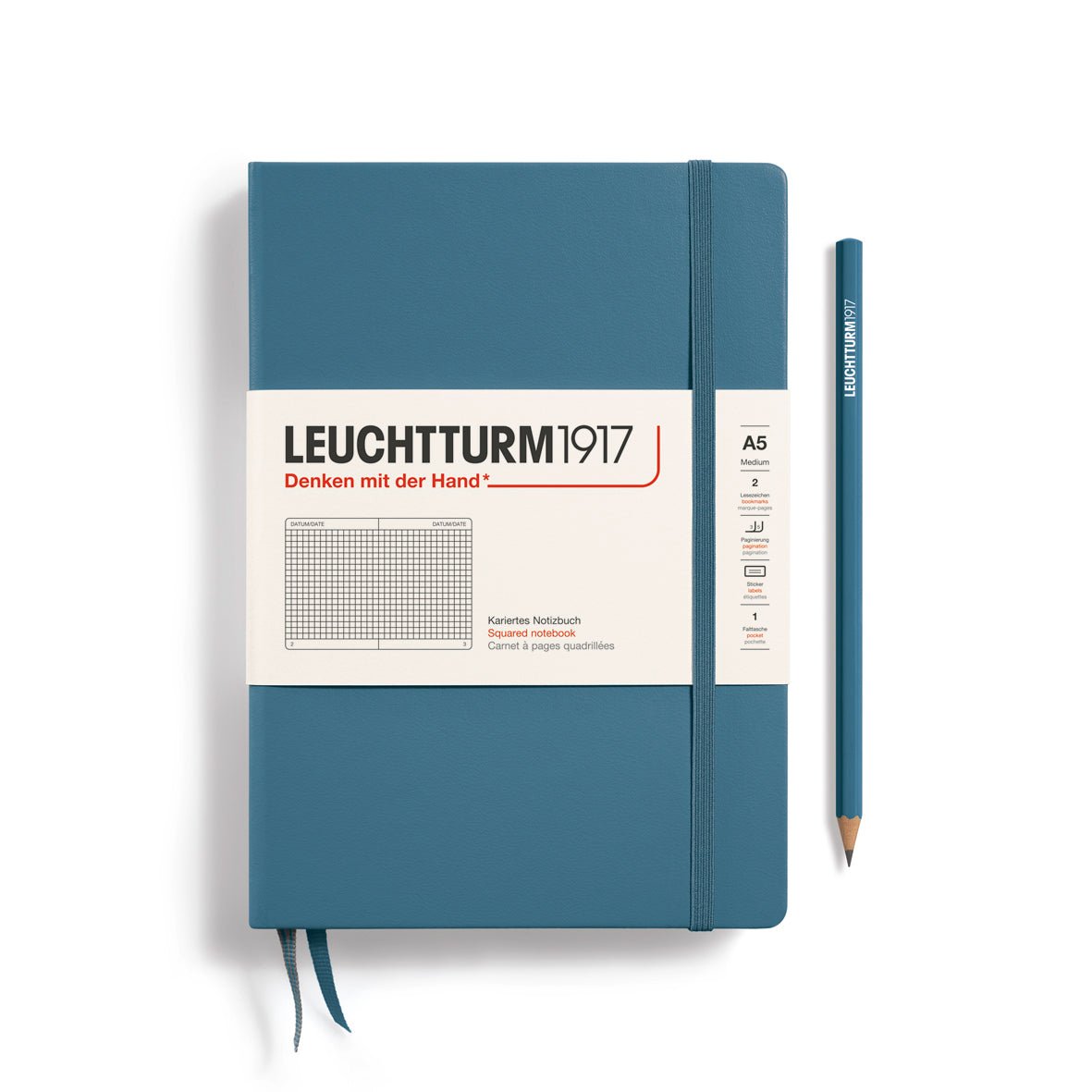 Carnet LEUCHTTURM1917 Classic - A5 - Hardcover - Quadrillé - Stone Blue - 4004117587429