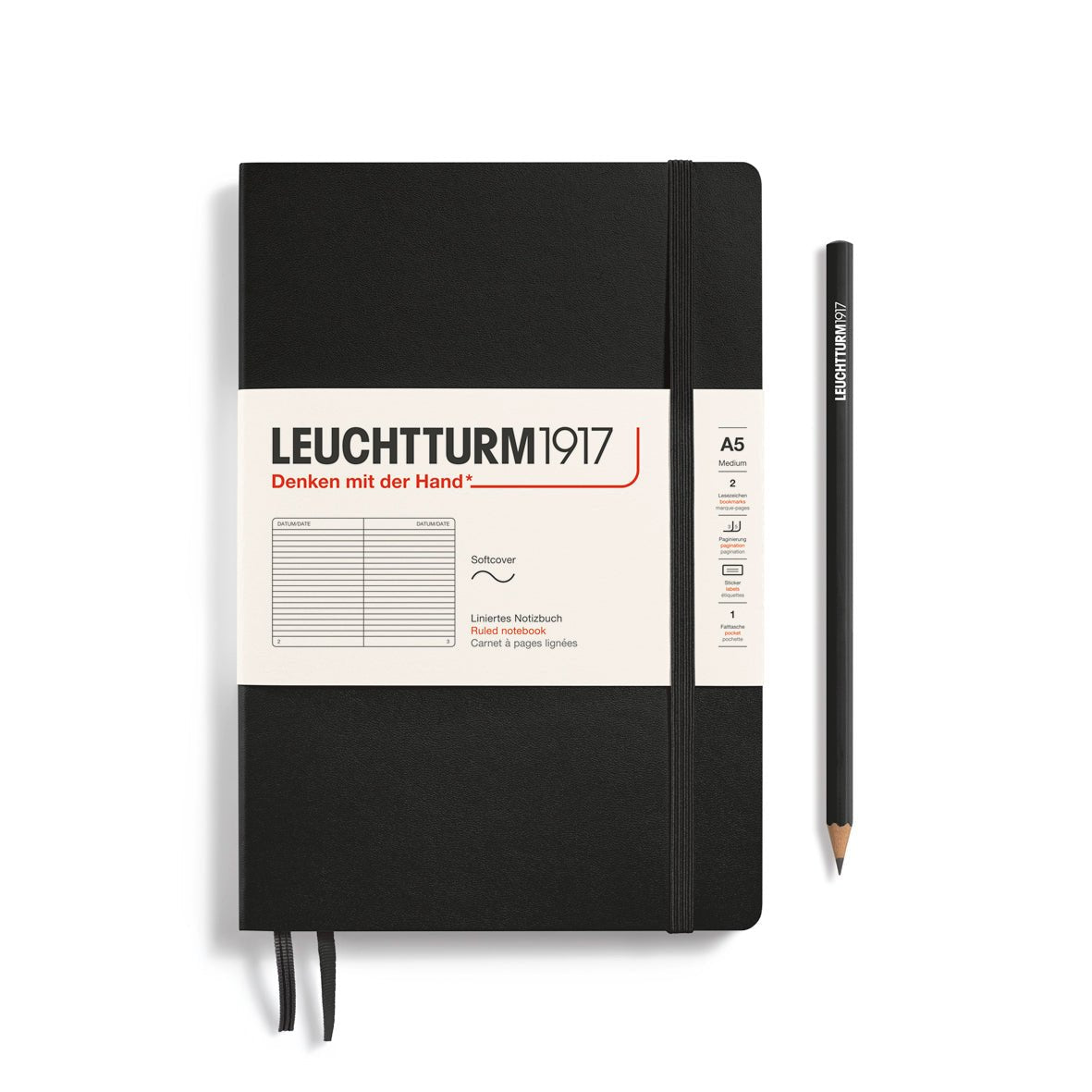 Carnet LEUCHTTURM1917 Classic - A5 - Softcover - Ligné - Black - 4004117328206