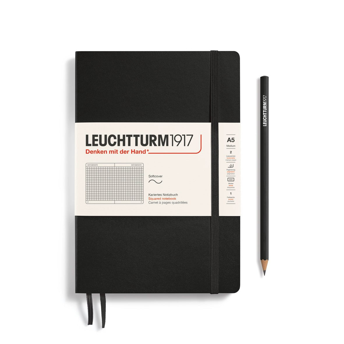 Carnet LEUCHTTURM1917 Classic - A5 - Softcover - Quadrillé - Black - 4004117328213