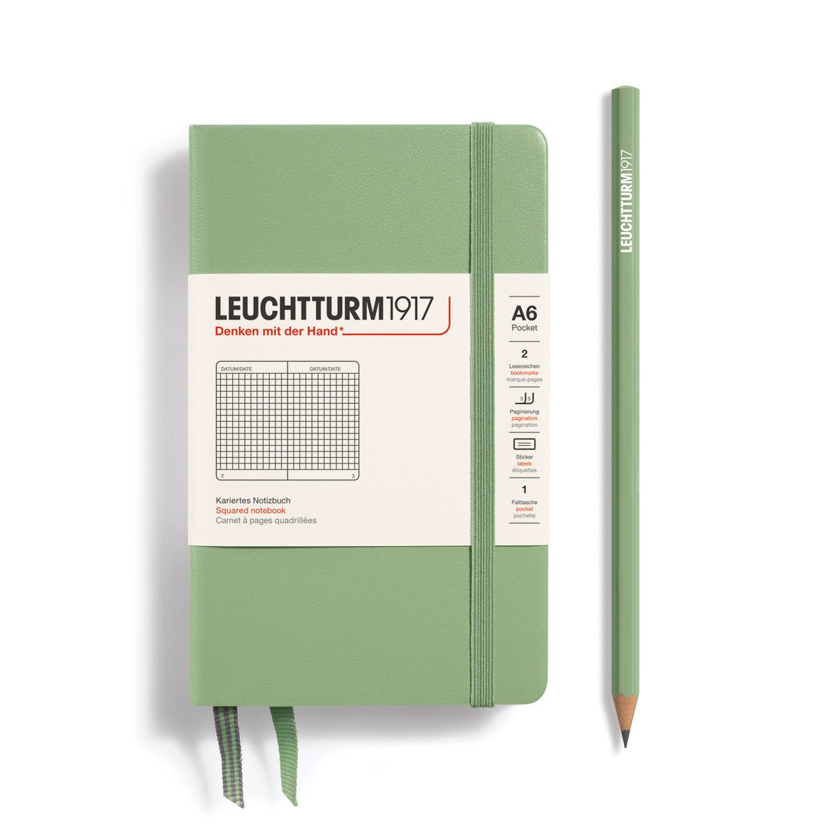 Carnet LEUCHTTURM1917 Classic - A6 - Hardcover - Quadrillé - Sage - 4004117593444