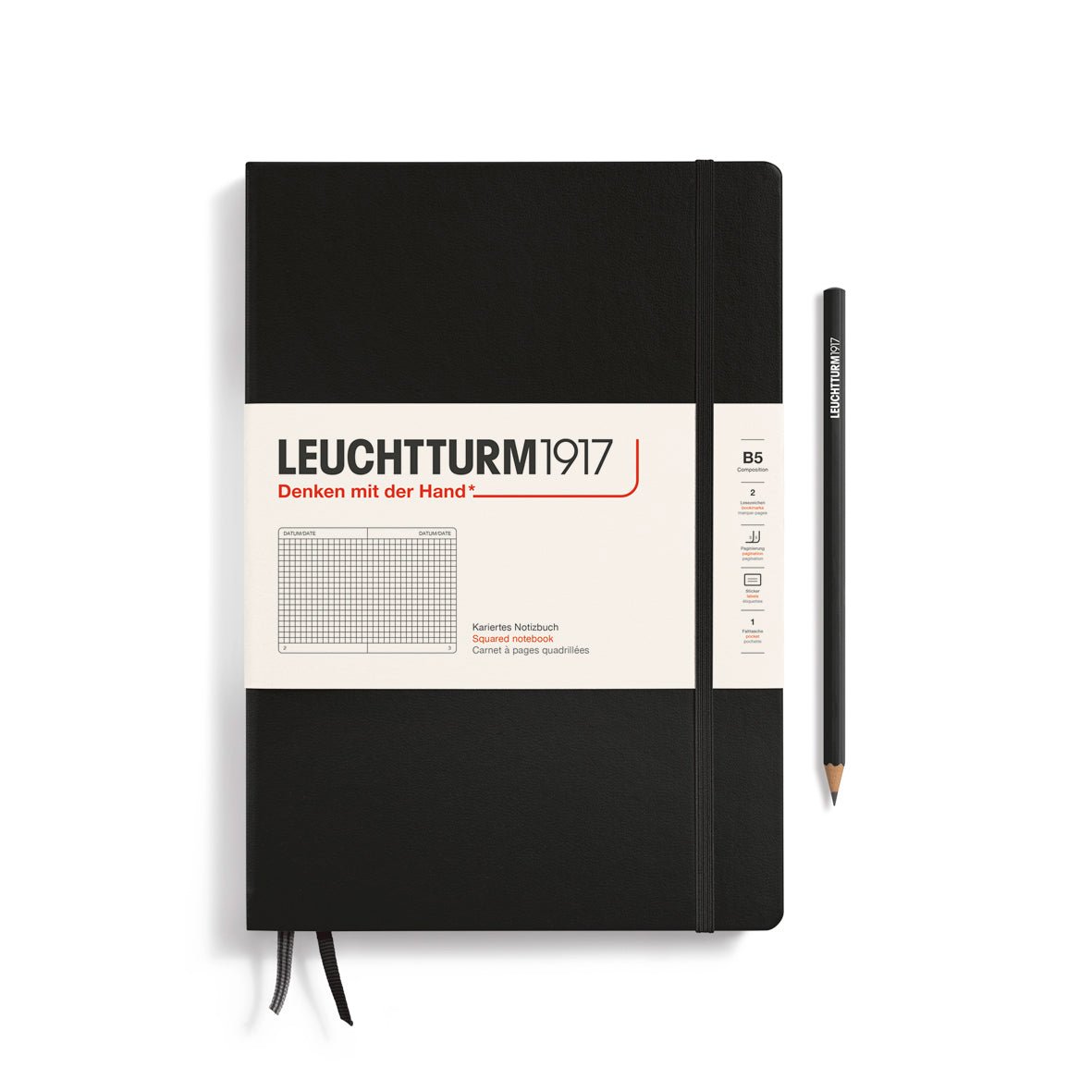 Carnet LEUCHTTURM1917 Classic - B5 - Hardcover - Quadrillé - Black - 4004117616198