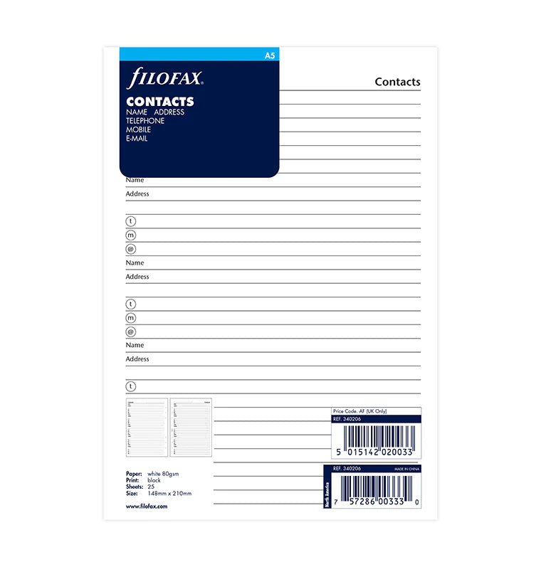 Feuilles de contacts FILOFAX - Blanc - A5 - A5 - 5015142020033