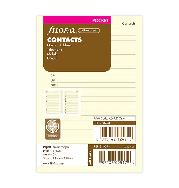 Feuilles de contacts FILOFAX - Cotton Cream - Pocket - Pocket - 5015142124212