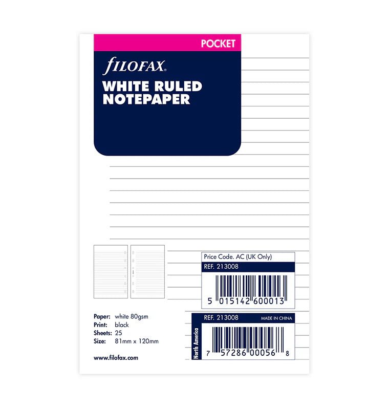 Feuilles de notes lignées FILOFAX - Blanc - Pocket - Pocket - Ligné - 5015142600013