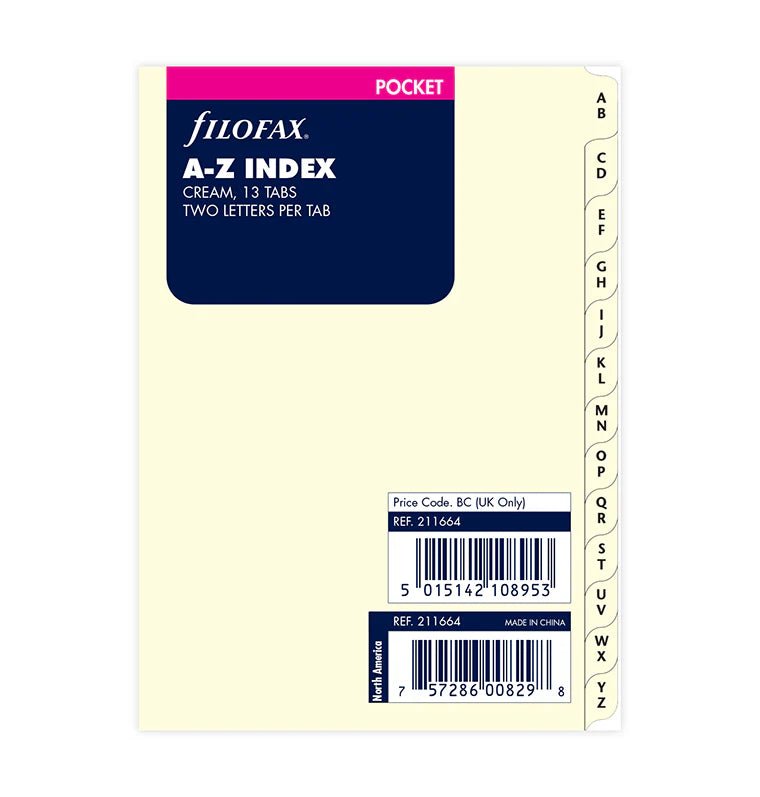 Index alphabétique FILOFAX - Cotton Cream - Pocket - Pocket - 5015142108953