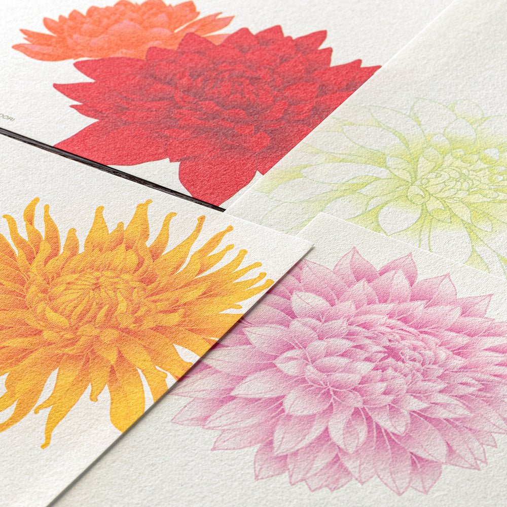 Papier à lettres washi MIDORI Dahlia - 17.7 x 16.8 cm - Illustré - 