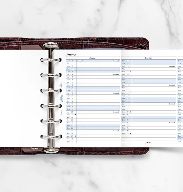 Recharge Agenda FILOFAX 2025 Pocket, Planning Annuel Vertical (franç