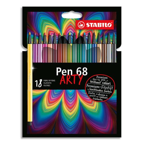 STABILO Pen 68 Stylo feutre pointe moyenne - pochette 10 couleurs assorties